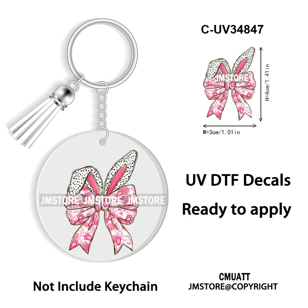 Happy Easter School Teacher Life Retro Coquette Easter Bunny WaterProof UV DTF Sticker For Round Circle Acrylic Keychain Keyring