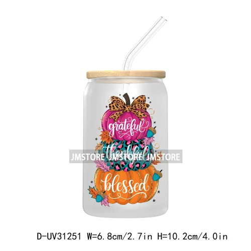 Thanksgiving Pumpkin Fall Bible Verse UV Sticker Decal For Libbey Cold Cup Mug Tumbler Transfer Sticker Coquette Bow Jesus Cross