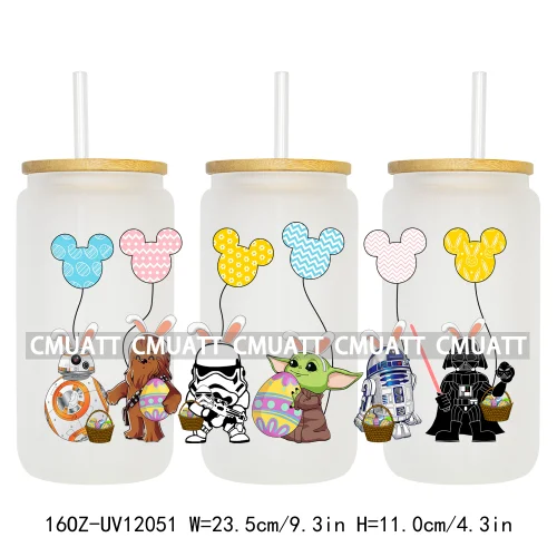 Spring Easter Stickers Cartoon Bunny Characters Eggs Kids 16OZ UV DTF Cup Wrap DIY Durable Label For Libbey Glass Can Mugs