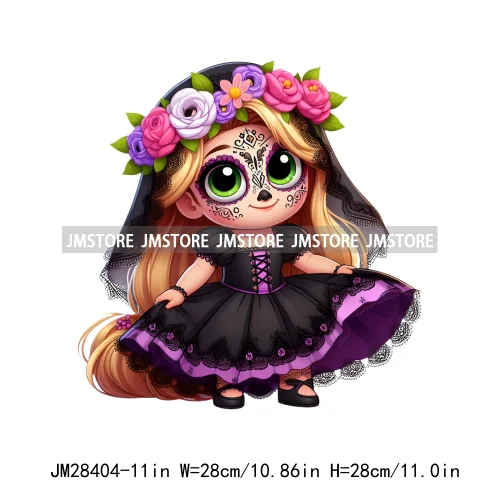 Washable Day Of The Dead La Catrina Dolls Designs Cartoon Princess Hispanic Girly Iron On DTF Transfers Stickers For Hoodies