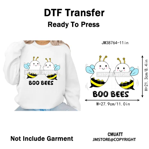 Cute Boos Ghost Pumpkin Halloween Season Thermal Printing Iron on DTF Washable Transfers Stickers Ready to Press for Textile