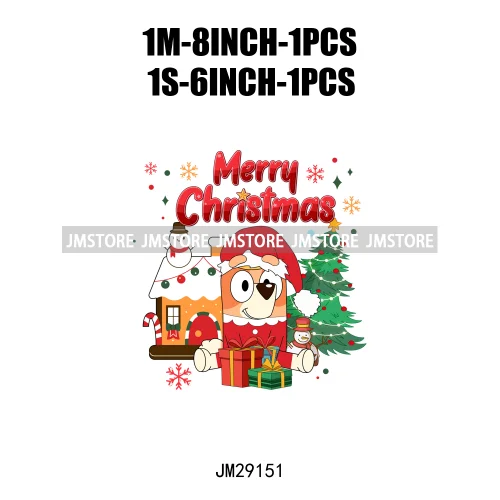 Cute Cartoon Blue Dog Family Character Merry Christmas Vibes Decals Iron On DTF Transfers Stickers Ready To Press For Sweatshirt
