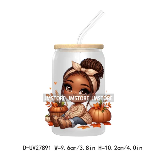 Autumn Chibi Super Cute Black Baby Girl UV DTF Transfer Stickers Decals For Libbey Cold Cups Mugs Tumbler Waterproof Afro Kids