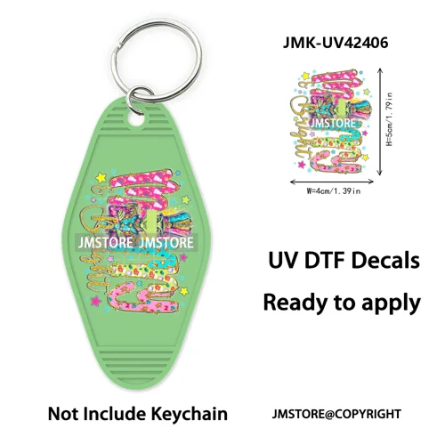 Trendy Christmas Cartoon UV DTF Keychain Wraps Ready To Apply Waterproof High Quality DIY Craft Decals For Hotel Motel Keychain
