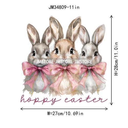 Cute Blowing Bubble Bunny Coquette Preppy Easter Eggs Carrot Iron On DTF Heat Transfer Stickers Ready To Press For T-shirts Bags