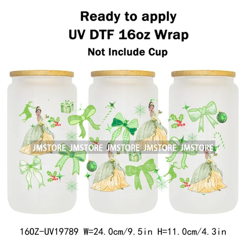 Coquette Princess Christmas Gifts 16OZ UV DTF Cup Wraps Ready To Apply Waterproof Transfer Stickers For Libbey Glass Can Cartoon