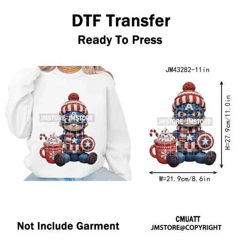 Faux Yarn Pink Hot Cocoa Cartoon Character Santa Cozy Christmas Iron on  DTF Transfers Stickers Ready to Press for T-shirts Bags