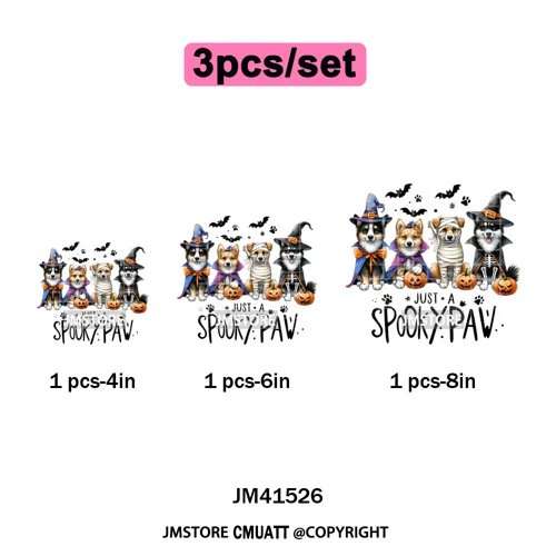 Pumpkin Leopard Spooky Ghost Moo Boo Cow Pet Halloween Bow Iron on DTF Washable Transfers Stickers Ready to Press for T-shirts