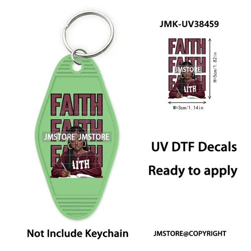 Afro Girls Faith Religious Christian UV DTF Motel Keychain Wraps Ready To Apply Waterproof High Quality Hotel Keychain Decals