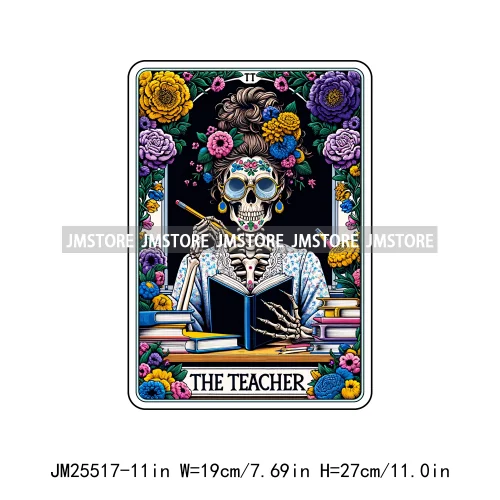 New Drama Queen Teacher Reader Smoker Flower Skull Humor Gothic Tarot Card DTF Iron On Heat Press Transfer Stickers For Clothing