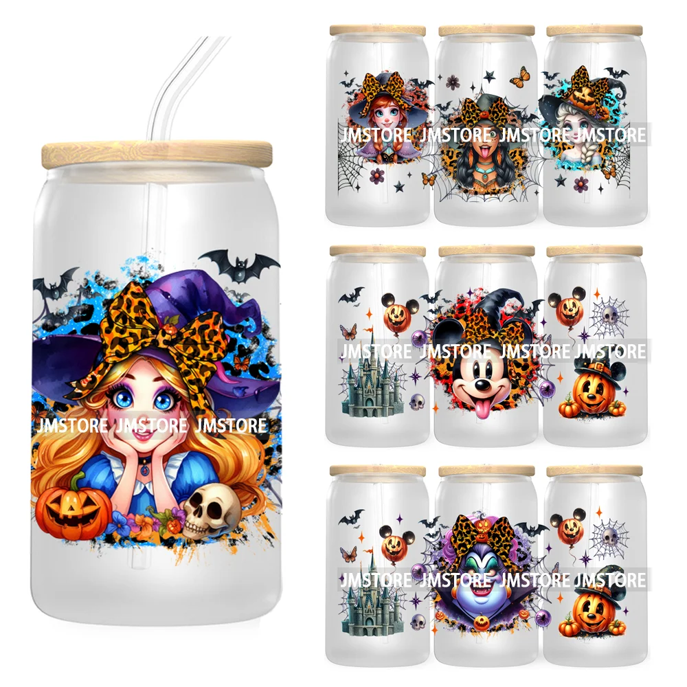 Halloween Leopard Cartoon Princess 16OZ UV DTF Cup Wrap Transfer Sticker Custom Labels Waterproof Logo For Libbey Glass Can Fall