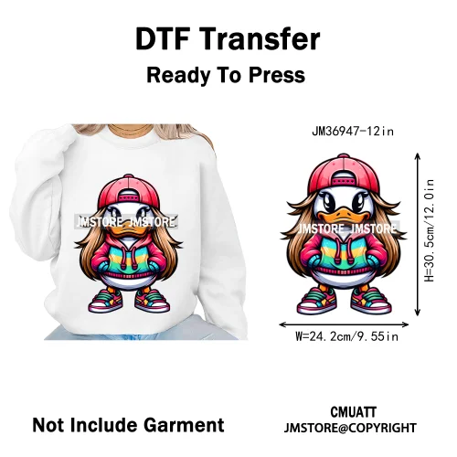 12in Girls Female Teddy Bear Duck Urban Sneakers Animal Washable Iron on DTF Transfers Stickers Ready to Press for T-shirts Bags