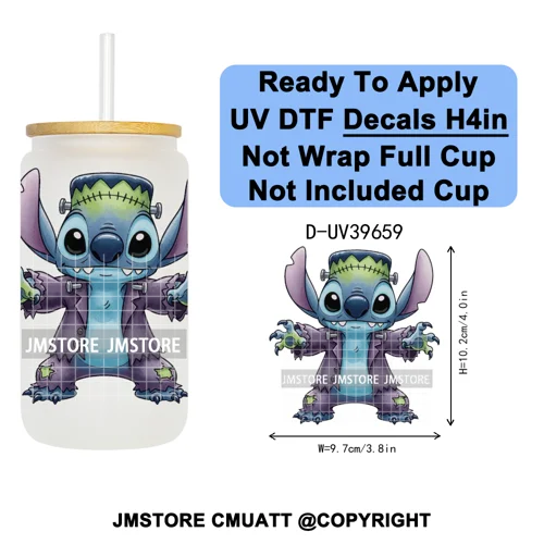 Halloween Cartoon Characters UV DTF Transfer Stickers Decals Ready To Apply Waterproof For 16OZ Libbey Glass Can Cups Tumbler