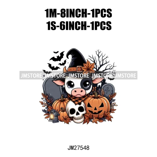 Ghost Highland Cows Western Pumpkin Skeleton Fall Dead Rip Coffin Cross Halloween DTF Iron On Transfers Stickers For Sweatshirt