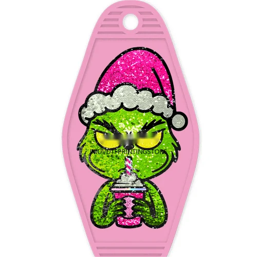 Christmas Cute Baby Green Guy With Santa Hat Gifts High Quality WaterProof UV DTF Sticker For Motel Hotel Keychain