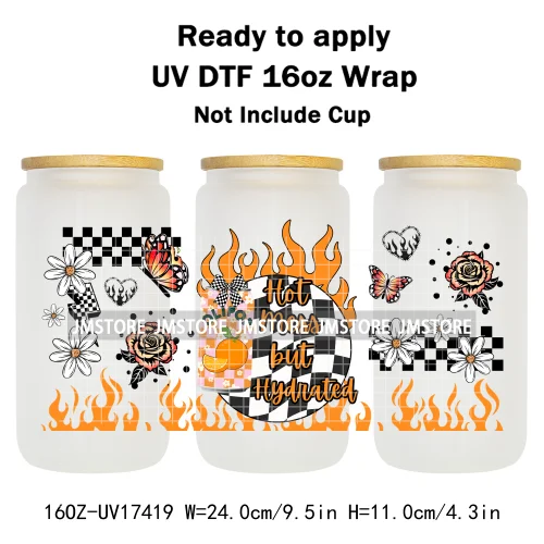 Retro Drink Quotes Butterfly Flower Heart 16OZ UV DTF Cup Wraps Ready To Apply Waterproof Transfer Stickers For Libbey Glass Can