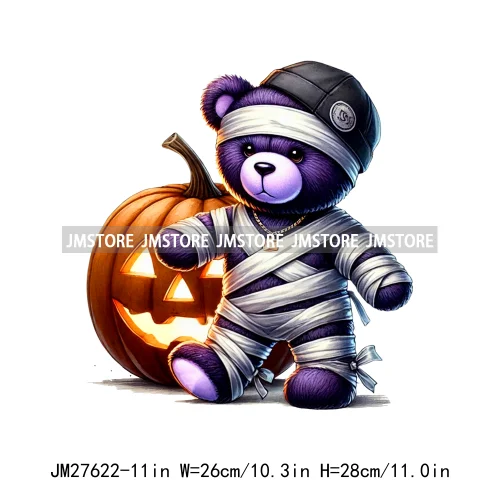 Hip Hop Halloween Pumpkin Mummy Bear Scary Vibes Printing Logos DTF Iron On Transfers Stickers Ready To Press For Sweatshirt