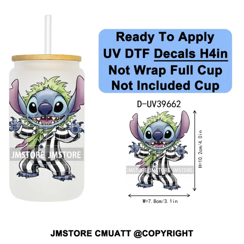 Halloween Cartoon Characters UV DTF Transfer Stickers Decals Ready To Apply Waterproof For 16OZ Libbey Glass Can Cups Tumbler