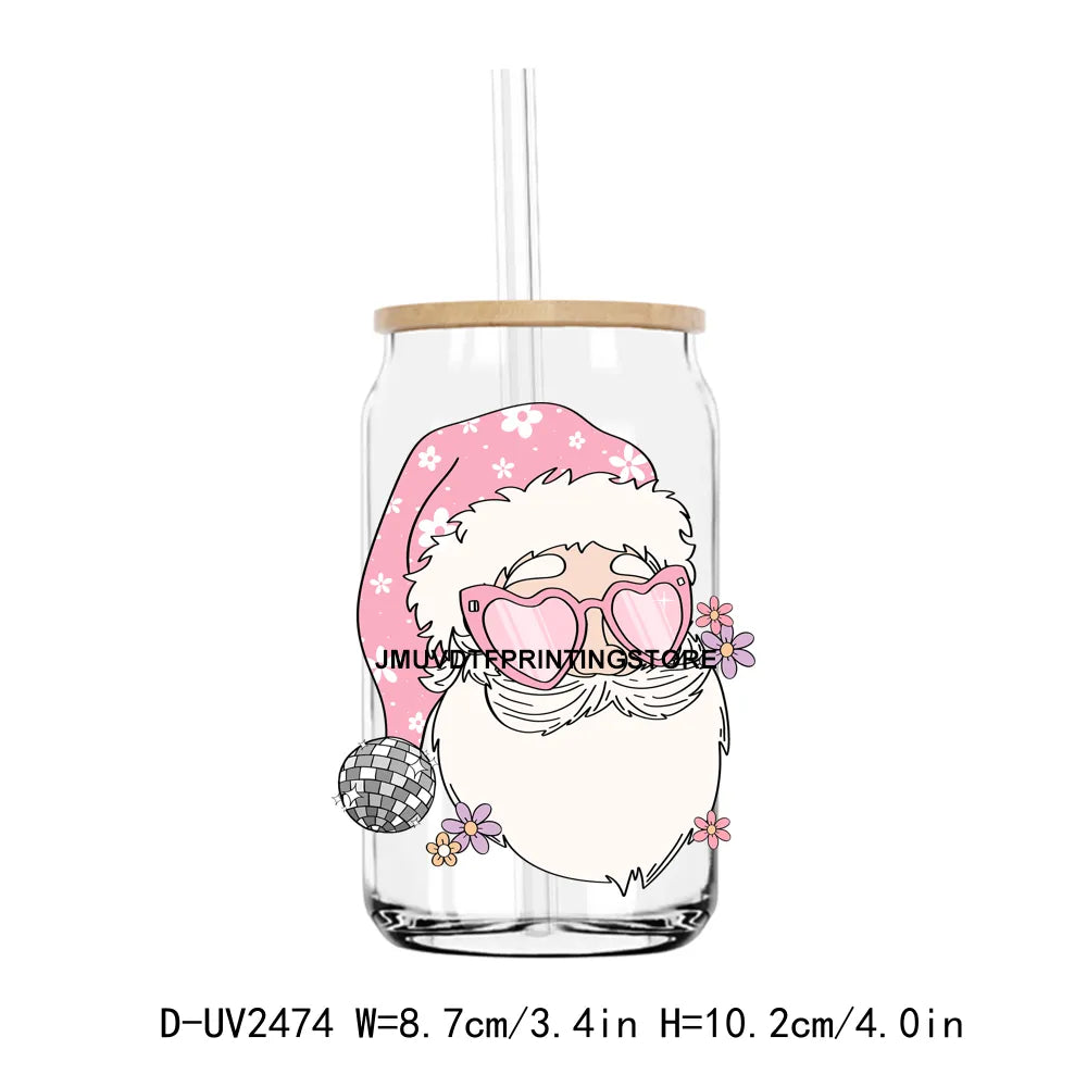 Disco Santa Claus Holly Jolly Christmas UV DTF Transfers Stickers Decals For Libbey Cold Cups Mugs Tumbler Waterproof DIY Craft