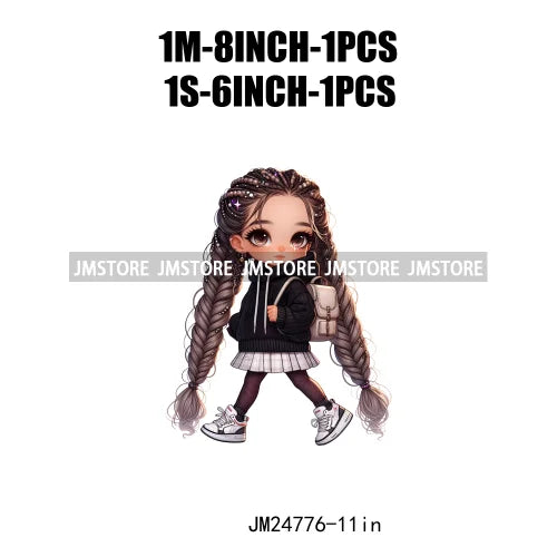 Washable Fashion Dreadlocks Cozy Casual School Chibi Girls Designs Iron On Heat Press DTF Transfer Stickers For Clothing Bags