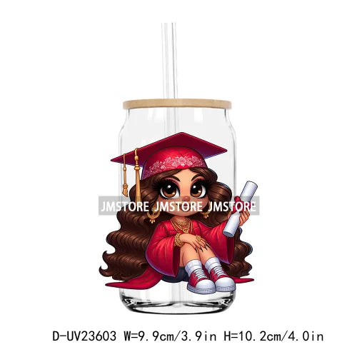 Chicano Graduation Chibi Education UV DTF Transfers Stickers Decals For Libbey Cold Cups Mugs Tumbler Waterproof DIY Craft Logo