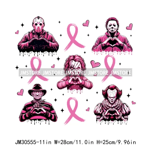 Pink Ribbon Fight Cancer Winner Horror Character Breast Cancer Awareness Iron On DTF Transfer Sticker Ready To Press For Clothes