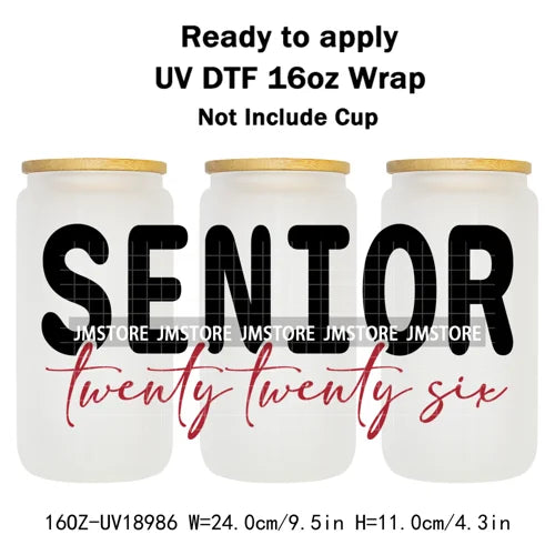 High School Senior Coquette Bow 16OZ UV DTF Cup Wraps Ready To Apply Waterproof Transfer Stickers For Libbey Glass Can Tumbler