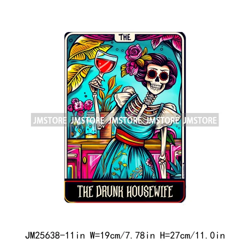 Funny True Crime Junkie Reader Teacher Drunk Housewife Queen Tarot Card DTF Iron On Transfer Stickers Ready To Press For Clothes