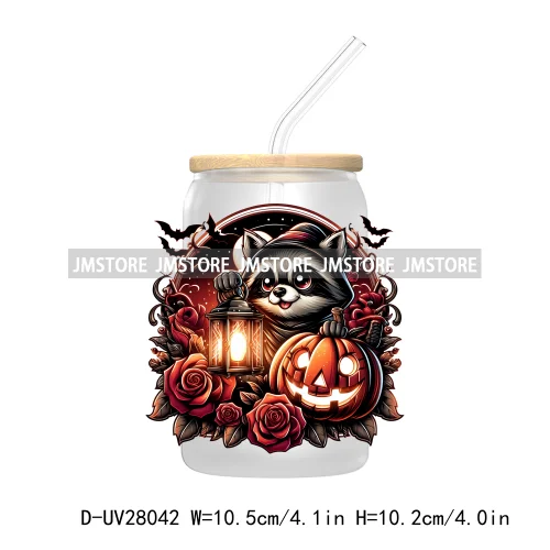 Cartoon Halloween Highland Cow UV DTF Transfer Stickers Decals For Libbey Cold Cups Mug Tumbler High Quality Labels Spooky Skull