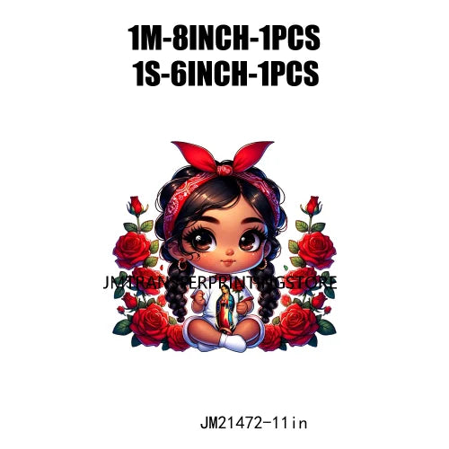 New Chibi Chicana Lovely Bow Rose Baby Girls Latina Princess Iron On DTF Heat Transfer Stickers Ready To Press For Clothing