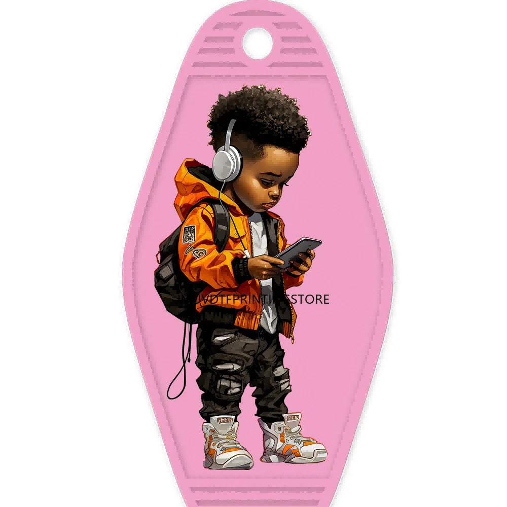 Cool Afro Boy Prince Magic High Quality WaterProof UV DTF Sticker For Motel Hotel Keychain Fashion Black Kids