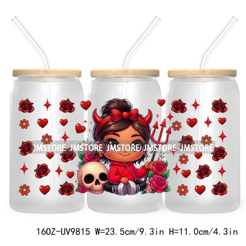 Day Of The Dead 16OZ UV DTF Cup Wrap Transfer Stickers Hispanic Chibi Baby Girl Custom Labels Waterproof For Libbey Glass Can