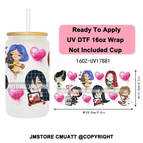 Halloween Cupcake Cartoon Character Ghost 16OZ UV DTF Cup Wraps Ready To Apply Waterproof Transfer Stickers For Libbey Glass Can