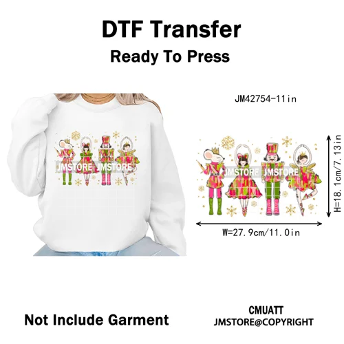 Merry Christmas Holly Jolly Coquette Tree Cartoon Movie Vibes Iron on DTF Washable Transfer Stickers Ready to Press for Textiles