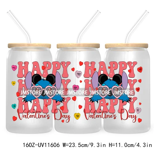 Happy Valentine's Day Cartoon Mouse Couple 16OZ UV Cup Wrap DTF Transfer Sticker For Libbey Glass Can Cups Tumbler XOXO Love Bug