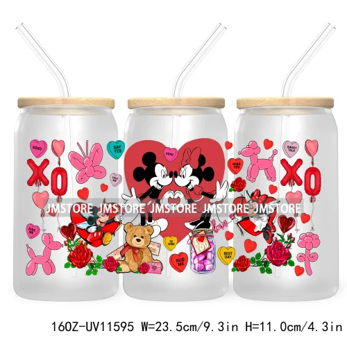 Happy Valentine's Day Cartoon Mouse Couple 16OZ UV Cup Wrap DTF Transfer Sticker For Libbey Glass Can Cups Tumbler XOXO Love Bug