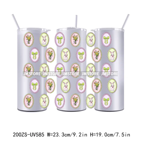 Coquette Easter Peeps Spring Floral Bunny Eggs 20OZ Skinny Tumbler Wrap UV DTF Transfer Stickers Personalized Logo For Tumbler