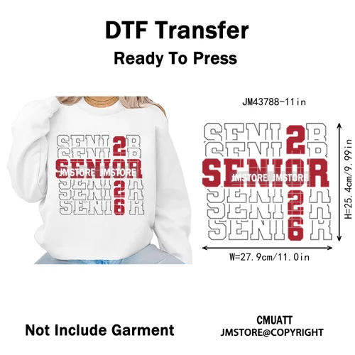 Class of 2026 High School Senior Edition Graduate Season Iron on Washable DTF Heat Transfer Stickers Ready to Press for Clothing
