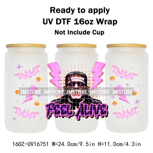 Retro Halloween Neon Scary Movie Character 16OZ UV DTF Cup Wrap Ready To Apply Waterproof Transfer Stickers For Libbey Glass Can