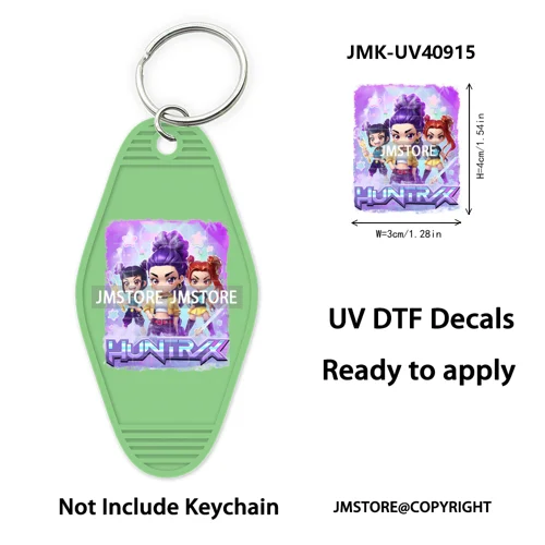 Kpop Demon Inspired Movie Character UV DTF Motel Keychain Decal Ready To Ship Durable Transfer Stickers Print For Hotel Keychain