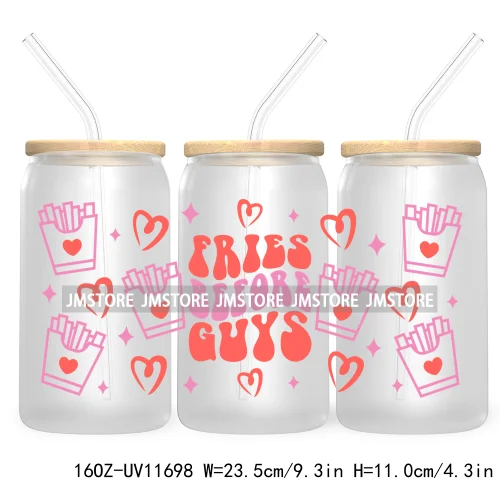 Funny Valentines Quotes 16OZ UV Cup Wrap DTF Transfer Stickers For Libbey Glass Can Cups Tumbler Self Love Valentine Hearts Kiss