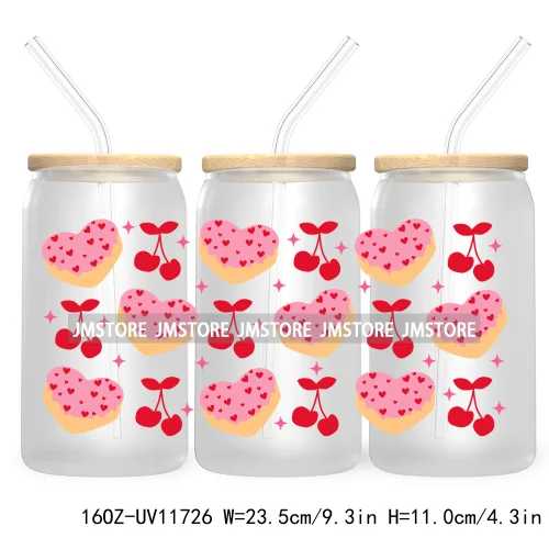 Funny Valentines Quotes 16OZ UV Cup Wrap DTF Transfer Stickers For Libbey Glass Can Cups Tumbler Self Love Valentine Hearts Kiss