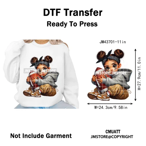 Cute Sporty Fans Chicana Mexican Girls Kids Football Season Iron on Washable DTF Transfers Stickers Ready to Press for Clothing