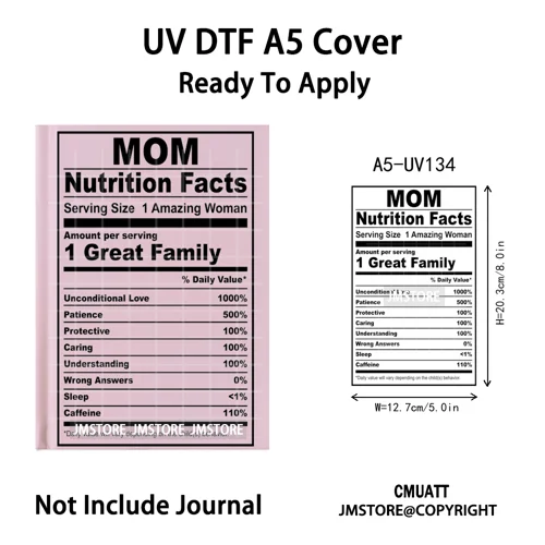 Black Mom Dad Family Nutrition Facts A5 Notebook UV DTF Wrap Ready To Apply Waterproof Transfer Sticker Decals For Journal Cover