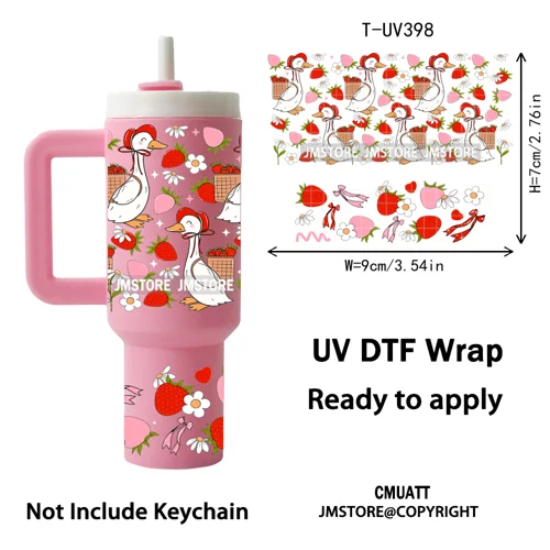 Pink Coquette Bow Goose Daisy Flower UV DTF Mini Tumbler Keychain Wraps Ready To Apply Transfer Stickers Prints Waterproof Decal