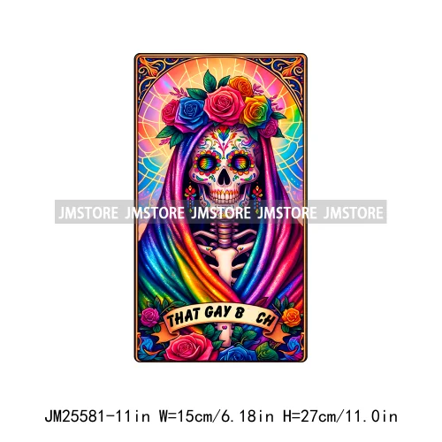 Colorful Cool Dad Mom Stoner Amercian Girl Idgat Skeleton Lover Tarot Card DTF Iron On Heat Press Transfer Stickers For Clothing