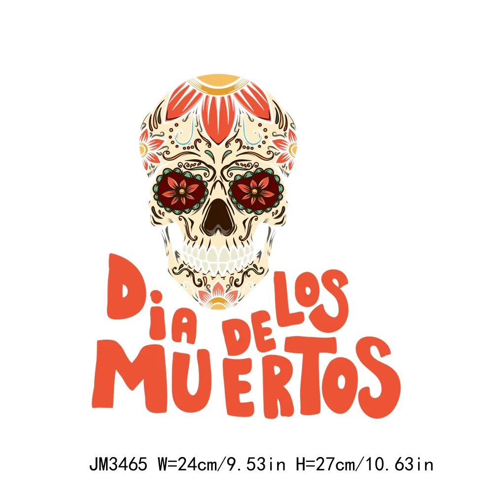 High Quality Mexican Day of the Dead DIY Heat Transfer Iron On Decals Clothes Logo Sticker Washable Thermal Printing Patch