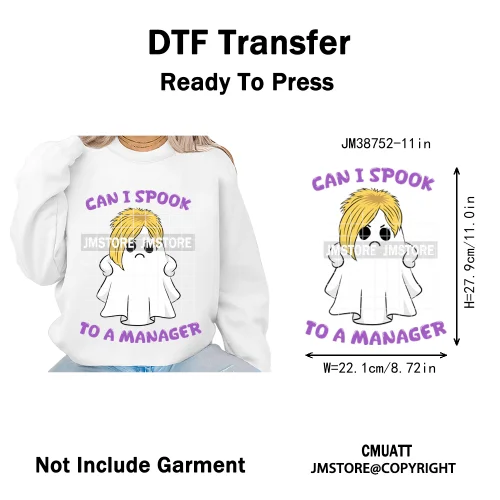 Cute Boos Ghost Pumpkin Halloween Season Thermal Printing Iron on DTF Washable Transfers Stickers Ready to Press for Textile
