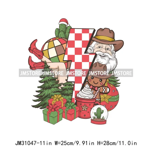 Retro Western Joy Santa Howdy Rocking Round The Christmas Tree Iron On DTF Transfers Stickers Ready To Press For Sweatshirts