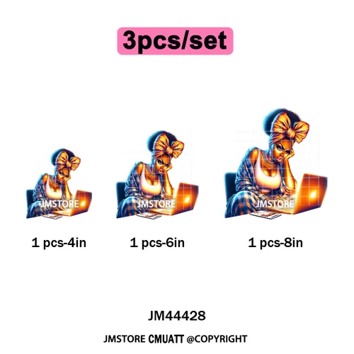 Sassy Facial Expressions Black Girl Housewife Remote Work Iron on Washable DTF Transfers Stickers Ready to Press for Sweatshirts